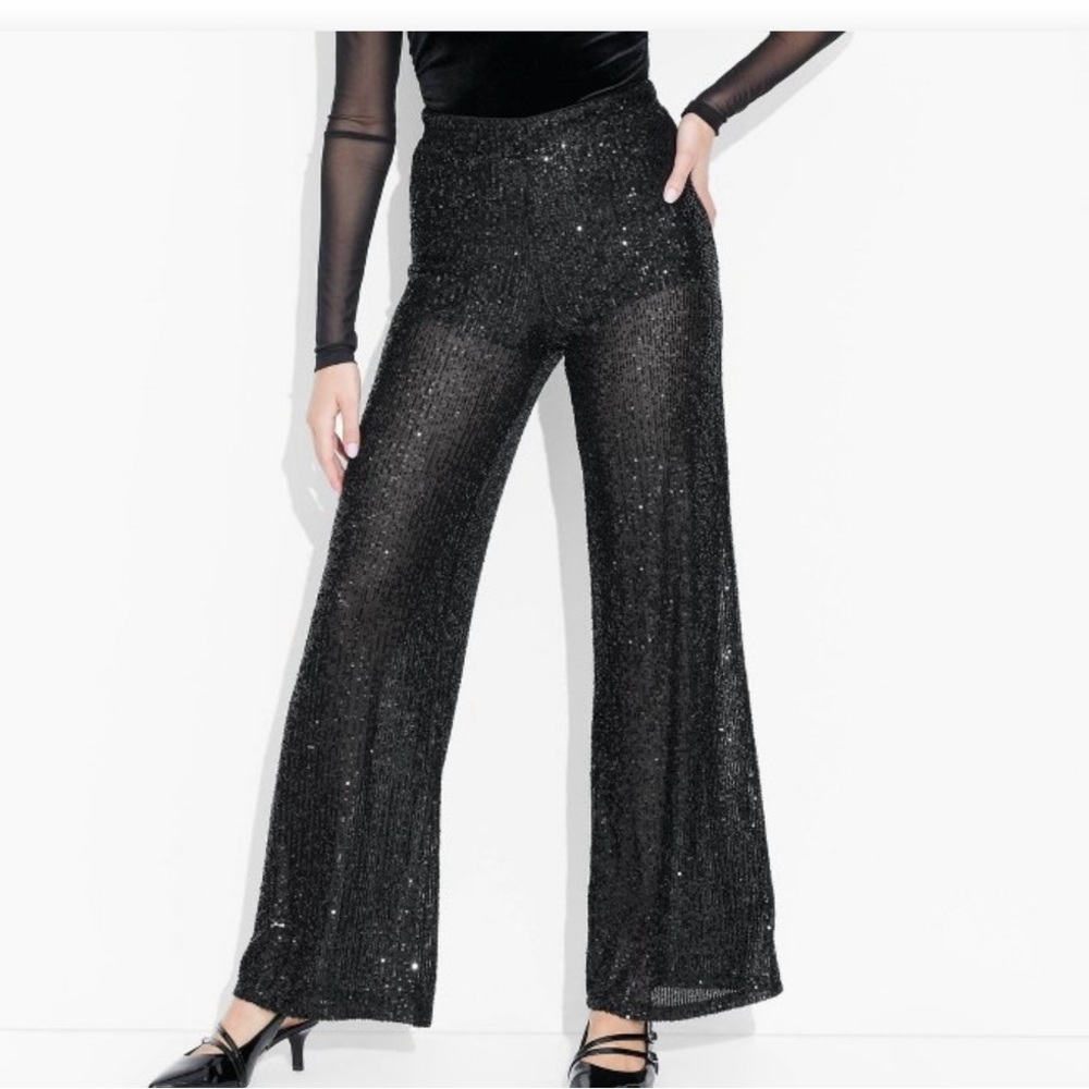 Women’s mid-rise Wide leg Holiday Sequin pants - Wild Fable